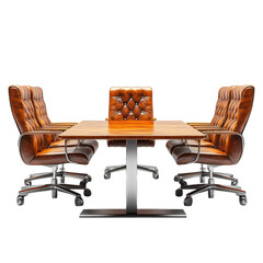 Elegant conference room featuring a wooden table and luxurious leather chairs perfect for corporate meetings and highend business discussions on transparent background