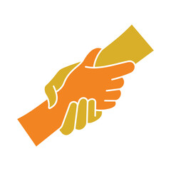 Helping hand icon, symbol of support, rescue, and assistance.Two hands holding each other, vector icon for charity and teamwork.