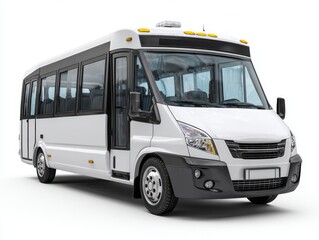A modern, white minibus, designed for efficient transit, is displayed against a plain white background.