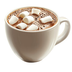 Warm and comforting hot chocolate with marshmallows in a white mug perfect for a cozy winter day and festive holiday season treat to enjoy at home on transparent background