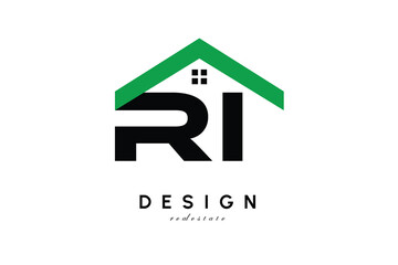 RI Letter Logo – Green Roof House Monogram for Real Estate & Home Branding