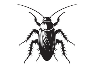 cockroach logo silhouette vector, cockroach silhouette vector illustration, roach silhouette vector logo, silhouette of cockroach insect, cockroach insect logo silhouette vector on white background.