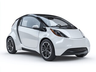 A sleek, modern, and minimalist electric vehicle stands out against a pure white backdrop.