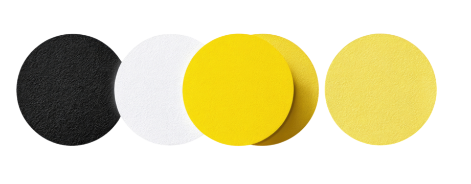 Three circles of solid color, black, white, and yellow