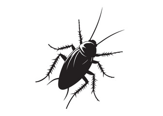 cockroach logo silhouette vector, cockroach silhouette vector illustration, roach silhouette vector logo, silhouette of cockroach insect, cockroach insect logo silhouette vector on white background.