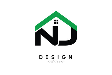 NJ Letter Logo – Green Roof House Monogram for Real Estate & Home Branding