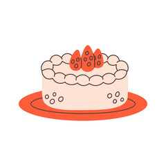 Hand drawn Strawberry Cake on plate