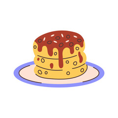 Hotteok Korean Sweet Pancakes Icon. Cute flat vector illustration of popular Asian Dessert filled with syrup and nuts for bakery, menu design, packaging