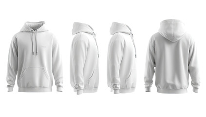 Multiple views of a plain white hoodie