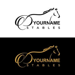 Fototapete Rund Reiten Elegant equestrian horse logo design with a flowing calligraphic line, a perfect symbol for a stable or equine business  © krisnanto