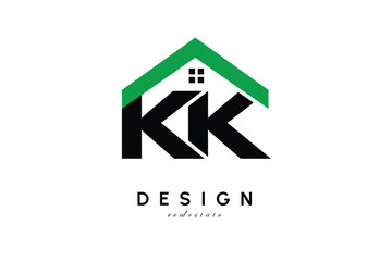 KK Letter Logo – Green Roof House Monogram for Real Estate & Home Branding