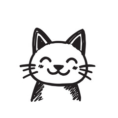 Cat Doodle Black and White Illustration Vector Image Cute Kitten Sketch Line Art Drawing Silhouette