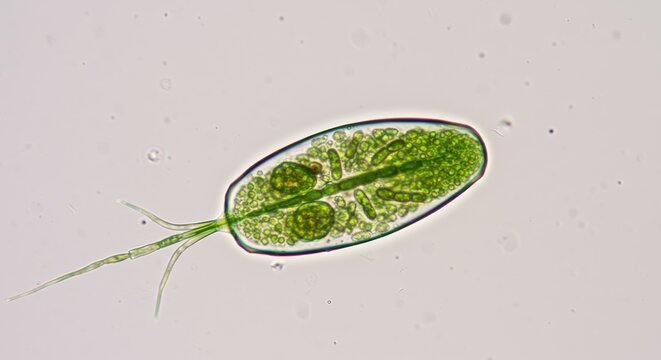 The Unicellular Euglena Under a Microscope Highlighting the Concept of Microscopic Life

