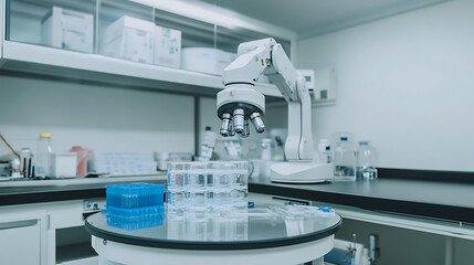 Modern Laboratory Setup with Microscope and Test Tubes