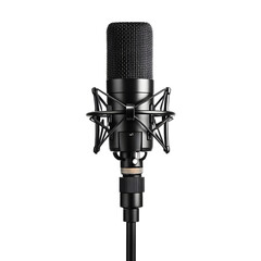 Professional Black Condenser Microphone Stand Isolated White Background