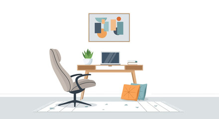 Cozy home office setup with modern artwork and comfortable chair