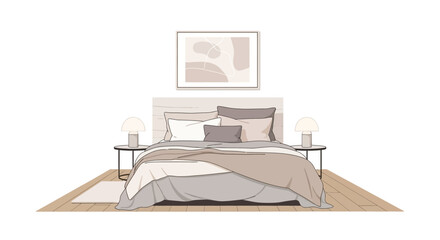Elegant Bedroom Interior Design with Neutral Tones and Minimalist Art