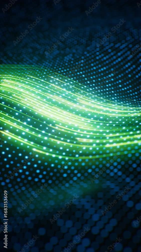 Poster flowing curve lines with technical board background, 3d rendering.