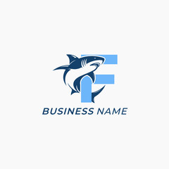Fototapeta premium design logo creative letter F and shark
