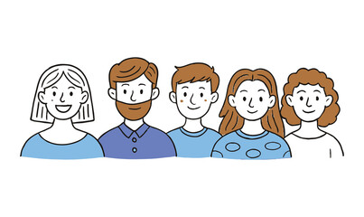 Obraz premium Friendly Faces – Hand-Drawn, cartoon, boy, child, vector, woman, icon, face, illustration, fun, design, smile, avatar 