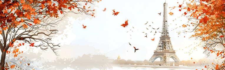 Obraz premium Beautiful Autumn Season with Falling Red and Orange Leaves in Bright Sunlight