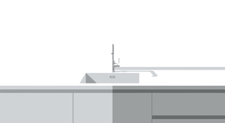 Minimalistic kitchen sink and countertop design in shades of gray scale