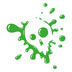Vibrant green slime splash with dripping liquid drops. Abstract cartoon paint splatter vector illustration isolated on white background