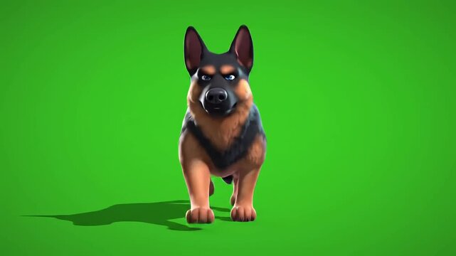 a cartoon german shepherd dog standing on green background looking forward