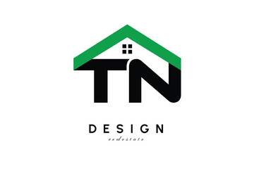 TN Letter Logo – Green Roof House Monogram for Real Estate & Home Branding