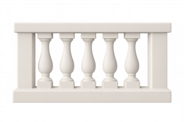 White balustrade with classic design isolated on transparent background, offering flexibility for various architectural visualizations
