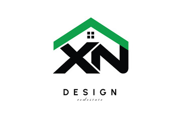 XN Letter Logo – Green Roof House Monogram for Real Estate & Home Branding