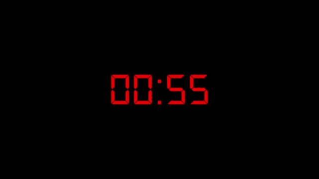 Digital Countdown timer one minute animation from 60 to 0 seconds on transparent background. 1 minutes countdown timer animation. 4k video - Powered by Adobe
