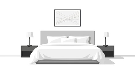Stylized bedroom arrangement with modern art and bedside lamps furnishing