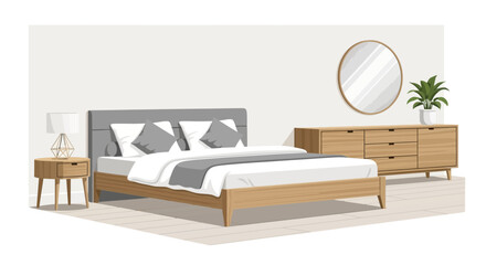 Stylized bedroom interior illustration with minimalist furniture design