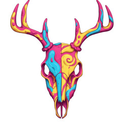 Colorful Deer Skull with Antlers Abstract Art.