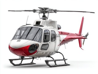 A detailed, three-quarter view of a modern helicopter, rendered in white and red, displayed against a plain white background.