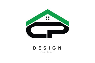 CP Letter Logo &ndash; Green Roof House Monogram for Real Estate & Home Branding