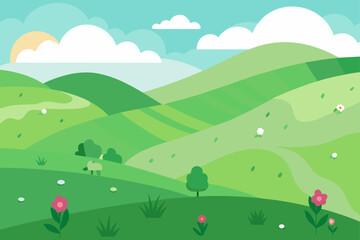 Fototapeta premium rolling green hills in springtime dotted with wil