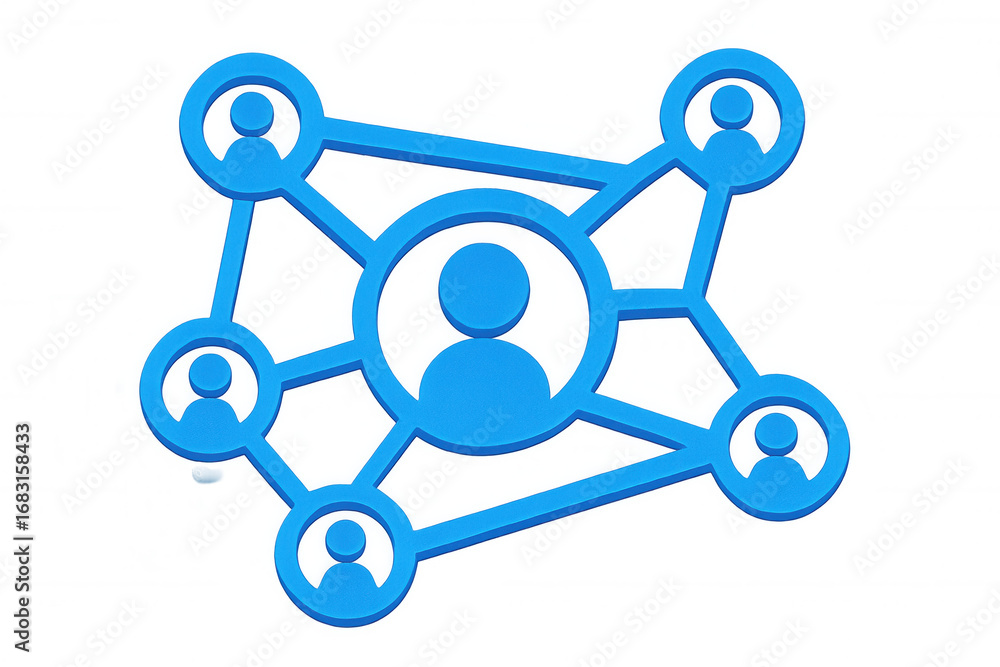 Poster blue interconnected user icons represent social media connections and communication on a transparent