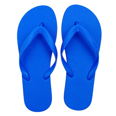 Blue flip flops sitting on a white background, perfect for summer, isolated on white background