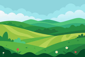 Obraz premium rolling hills of green with patches of wildflowers