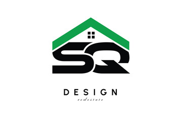 SQ Letter Logo – Green Roof House Monogram for Real Estate & Home Branding