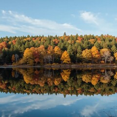 Obraz premium Peaceful Lake Reflection with Fall Colors