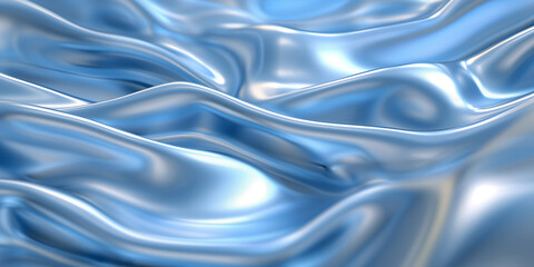 abstract wave design with a metallic, glossy appearance. The flowing waves resemble soft, undulating fabric or liquid surfaces, rendered in a stunning blue gradient that conveys elegance and modernity