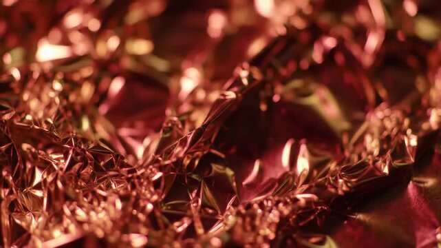 Crinkled metal foil catching warm light