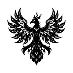 Obraz premium Black silhouette of a mythical phoenix with outstretched wings