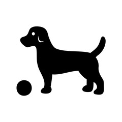 Simple Black Silhouette of a Dog Standing with a Ball Illustration