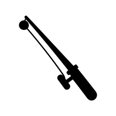 Black and white silhouette of a fishing rod used for angling activity