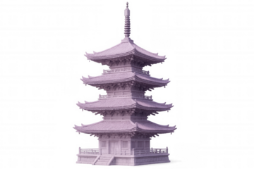 3d rendering depicting traditional five-storied pagoda with ornate architectural details, standing against transparent background