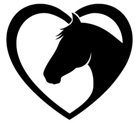 Horse Head in Heart Silhouette, Horse SVG, Love SVG, Animal SVG, Equestrian SVG